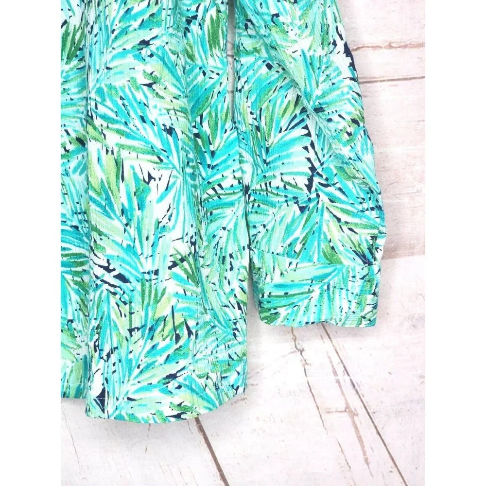 Appleseeds Petites PXL Floral Button Cuff Green Women Full Button Shirt - Picture 8 of 16